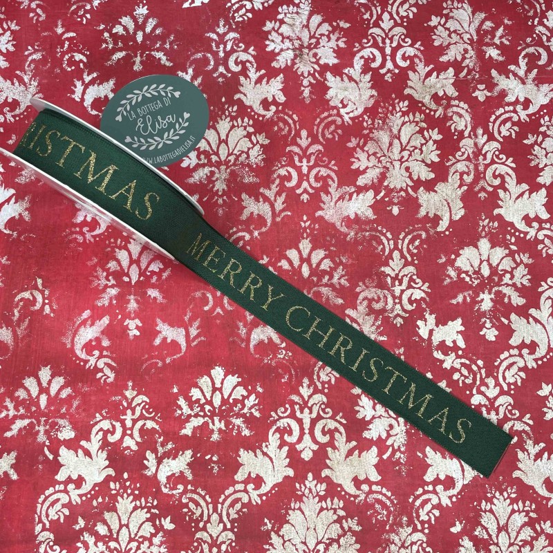 Nastro Merry Christmas stoffa verde h2.5cm la Bottega di Elisa
