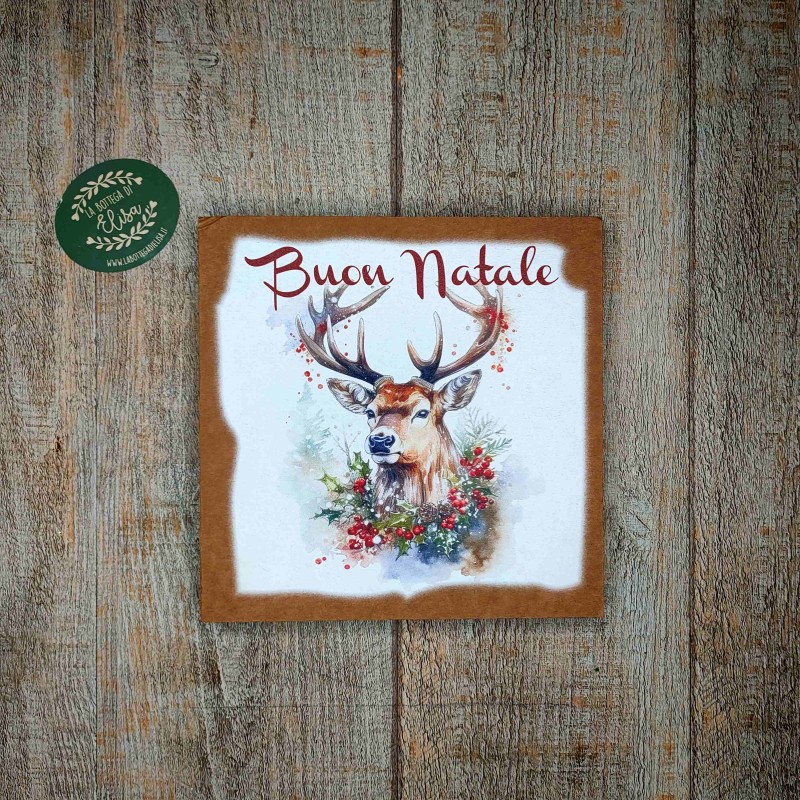 Cervo Buon Natale quadrato 20x20cm la Bottega di Elisa